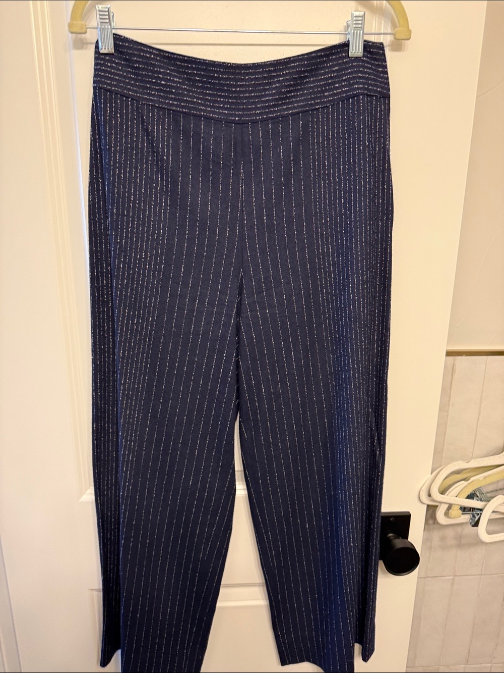 Rebecca Taylor Navy Pinstripe Wide Leg Pants